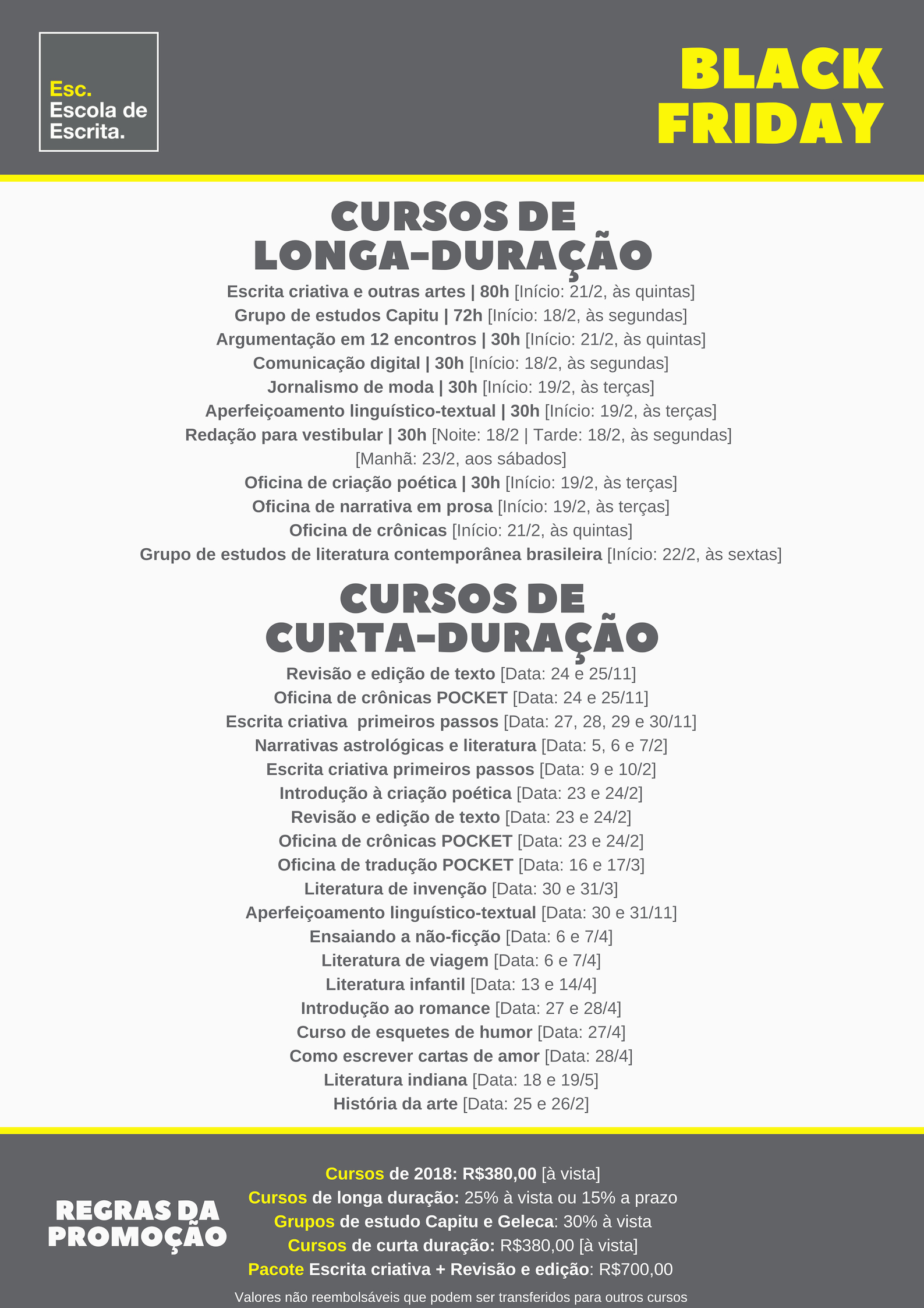 lista black friday escola de escrita